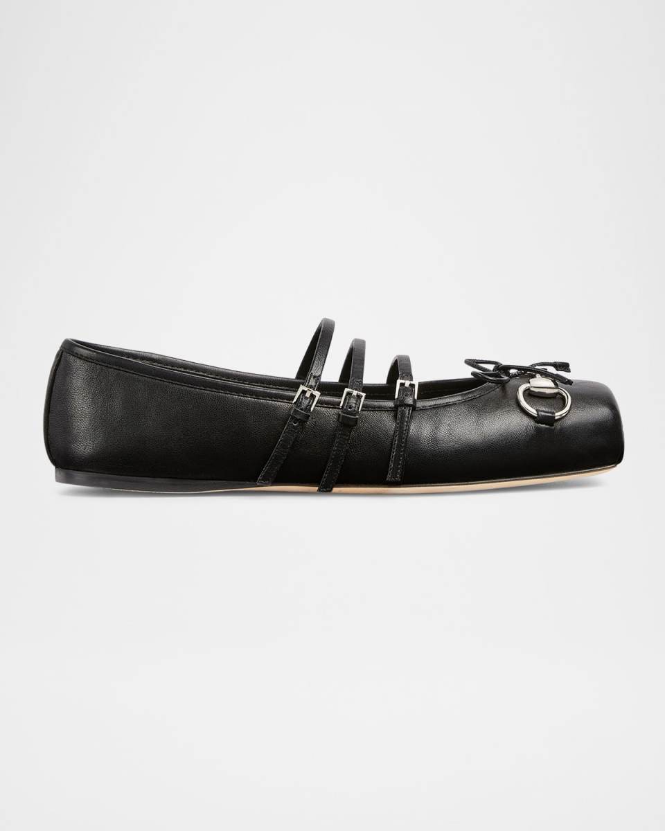 Horsebit 3-Strap Mary Jane Ballerina Flats